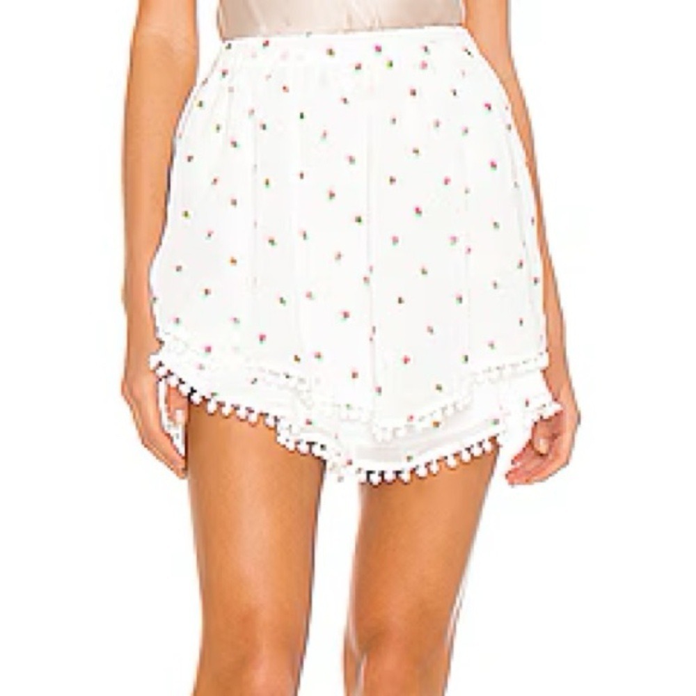 Majorelle Brea Mini Skirt White Ditsy Floral Pom Pom Trim Ruffle Size S